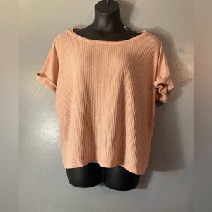 BiBi Blush Pink Short Sleeve waffle knit top